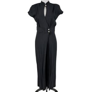 Cache Jumpsuit Womens 6 Black Rhinestone Buttons Shoulder Pads Capri Vintage